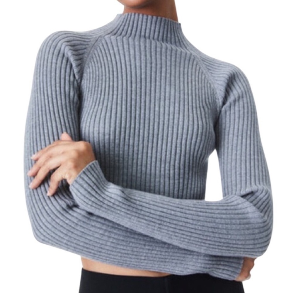 Alice + Olivia Irena Classics Grey Ribbed Wool Blend Sweater Wonens M Mock Neck